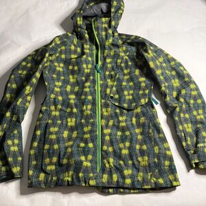 Burton GORE-TEX AK Insulated Ski Snowboard Jacket Hooded Plaid‎ Green Yellow M